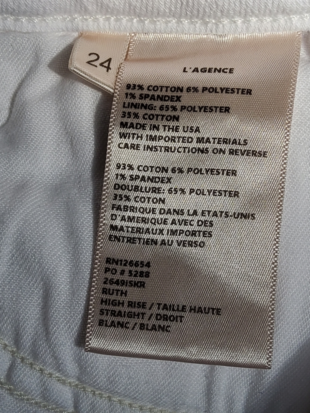 L'Agence Ruth High Rise Straight Jeans in Blanc Size 24 - Picture 13 of 14